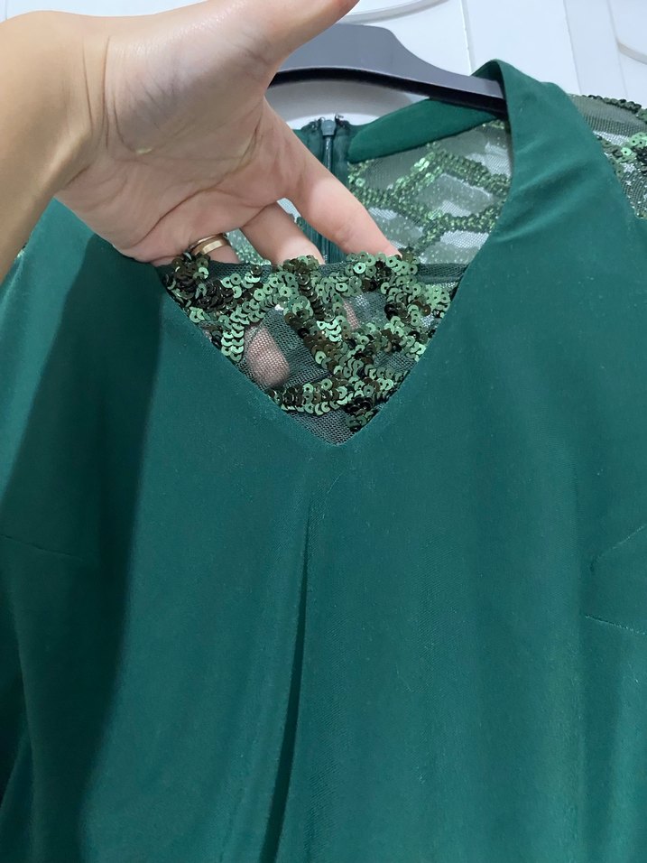 Drapeli, Straplez Koyu Yeşil Uzun Abiye Elbise - Görsel 3