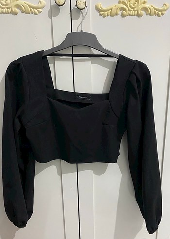 Siyah Mini Kadın Bluz, Uzun Kollu, Teknolojik Kumaş - Görsel 2