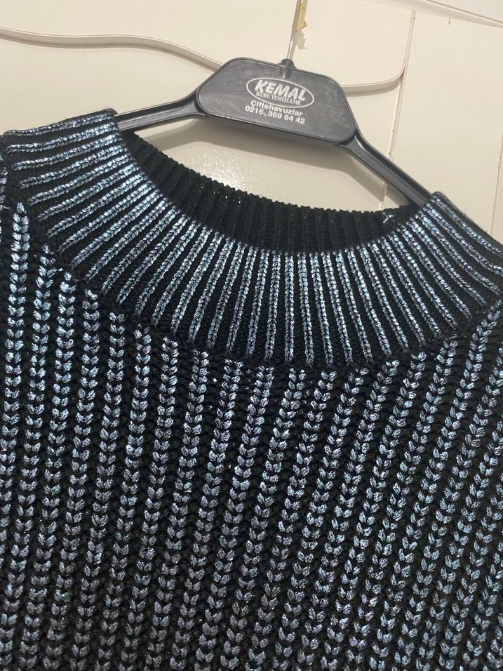 Gri Boğazlı Örgü Kadın Kazak - Görsel 2