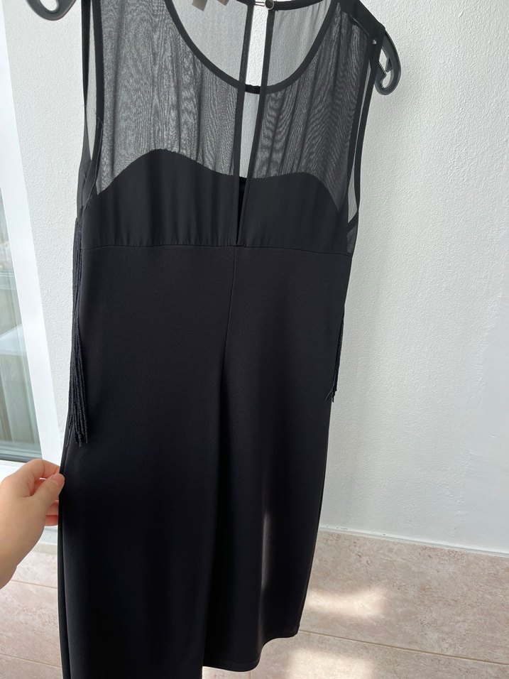 Püsküllü Siyah Uzun Abiye Elbise - Görsel 3