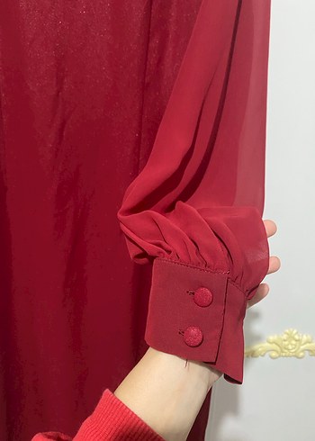 Bordo Uzun Kollu Salaş Kadın Elbise - Görsel 3