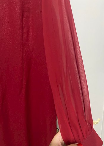 Bordo Uzun Kollu Salaş Kadın Elbise - Görsel 2