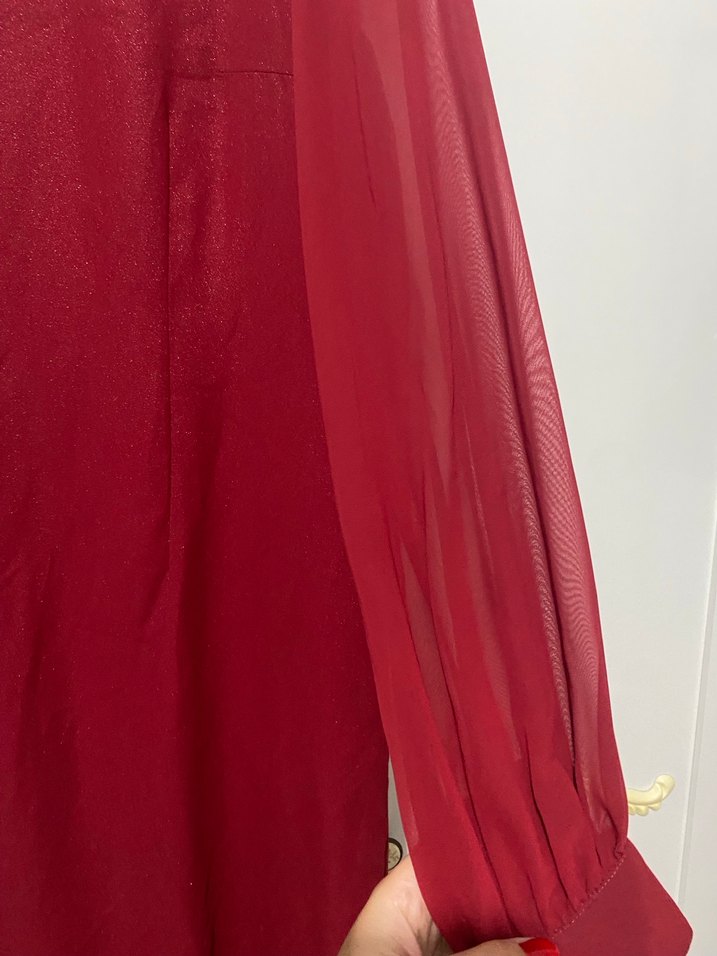 Bordo Uzun Kollu Salaş Kadın Elbise - Görsel 2