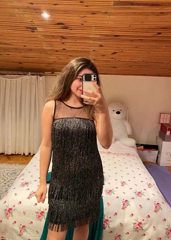 Püsküllü Siyah Straplez Midi Elbise - Görsel 2