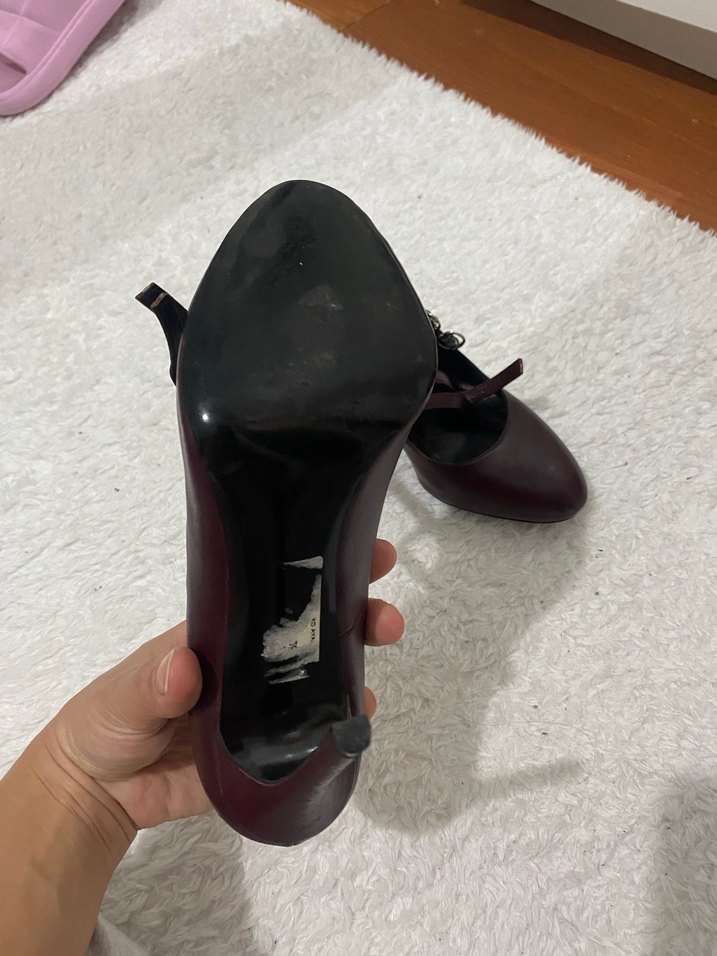 Bordo Deri Tokalı Yüksek Topuklu Stiletto - Görsel 4