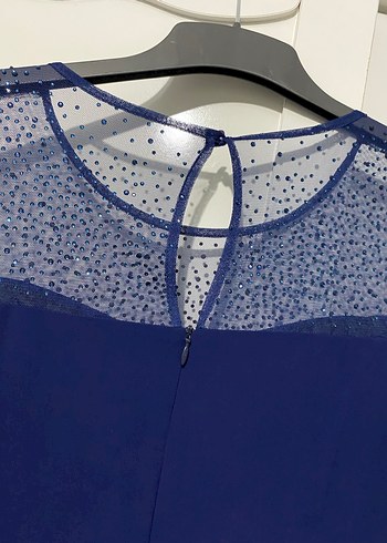 Boncuk İşlemeli Lacivert Uzun Abiye Elbise - Görsel 3