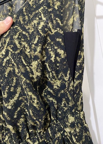 Sarı Siyah Yılan Desenli Midi Elbise - Görsel 3