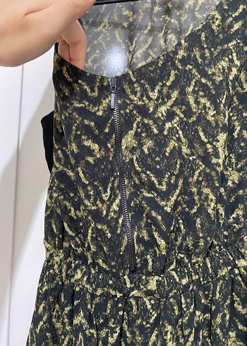 Sarı Siyah Yılan Desenli Midi Elbise - Görsel 4