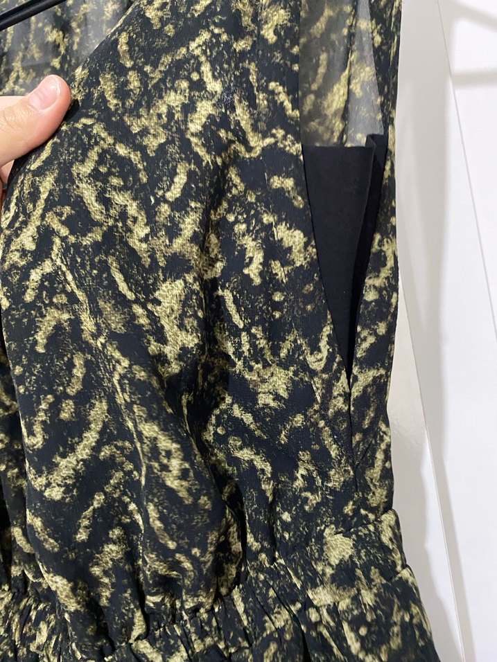 Sarı Siyah Yılan Desenli Midi Elbise - Görsel 3