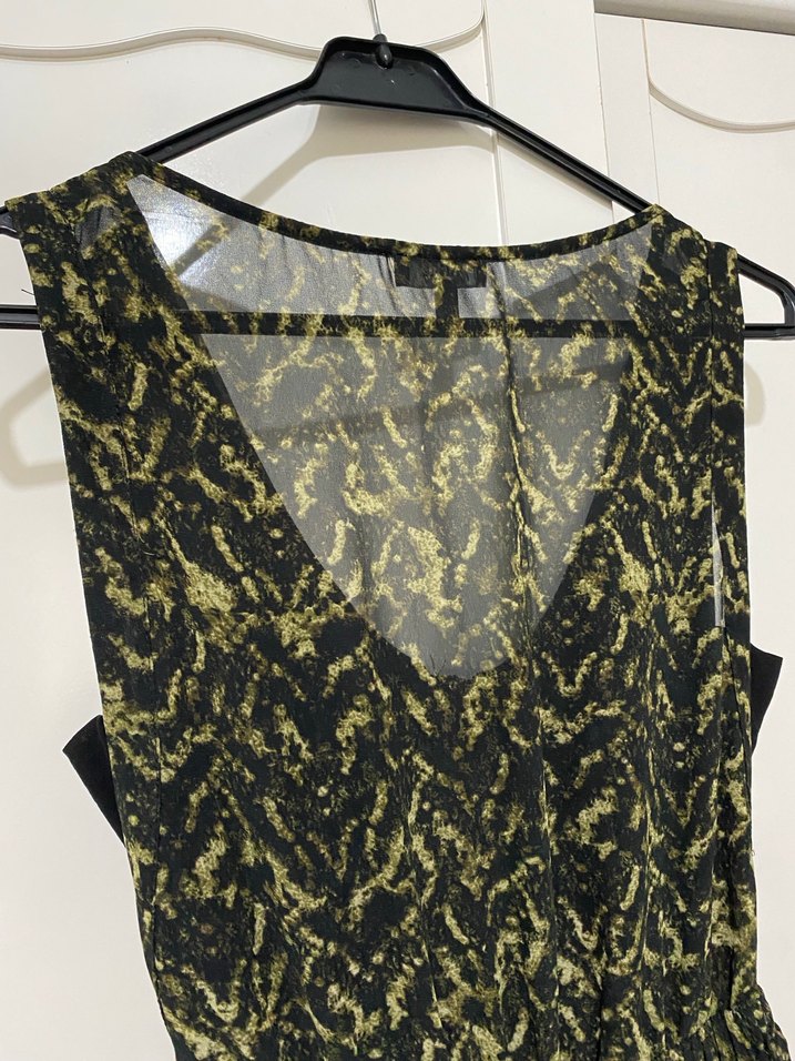 Sarı Siyah Yılan Desenli Midi Elbise - Görsel 5