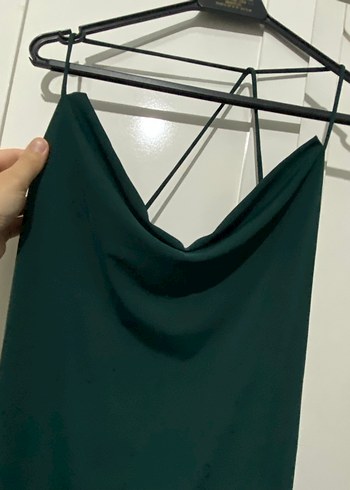 YEŞİL Drapeli Uzun Kadın Elbise - Görsel 2