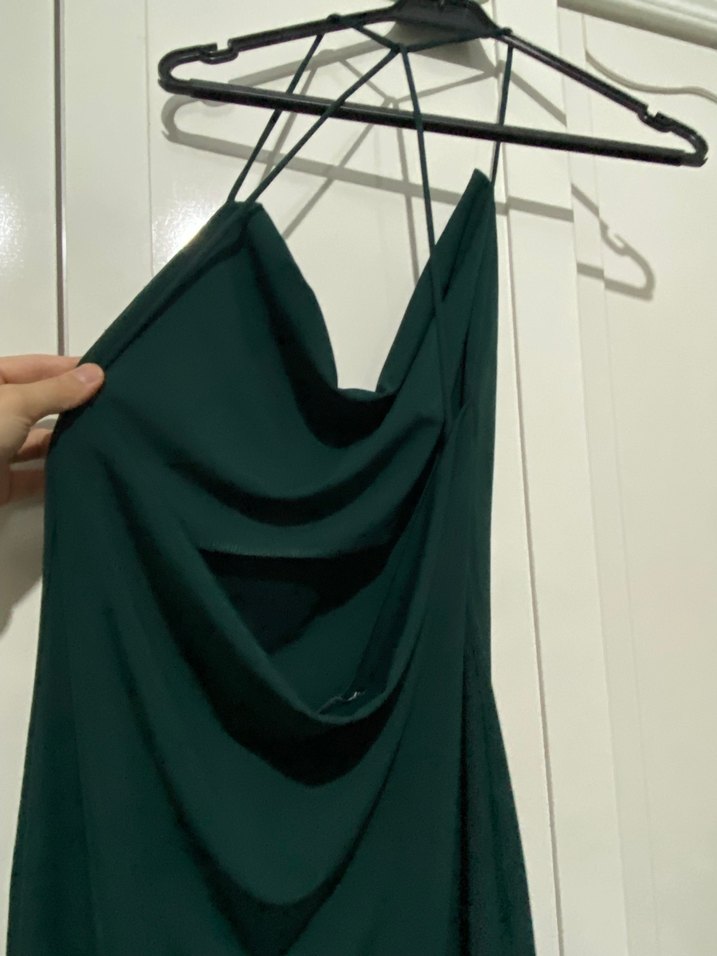 YEŞİL Drapeli Uzun Kadın Elbise - Görsel 3