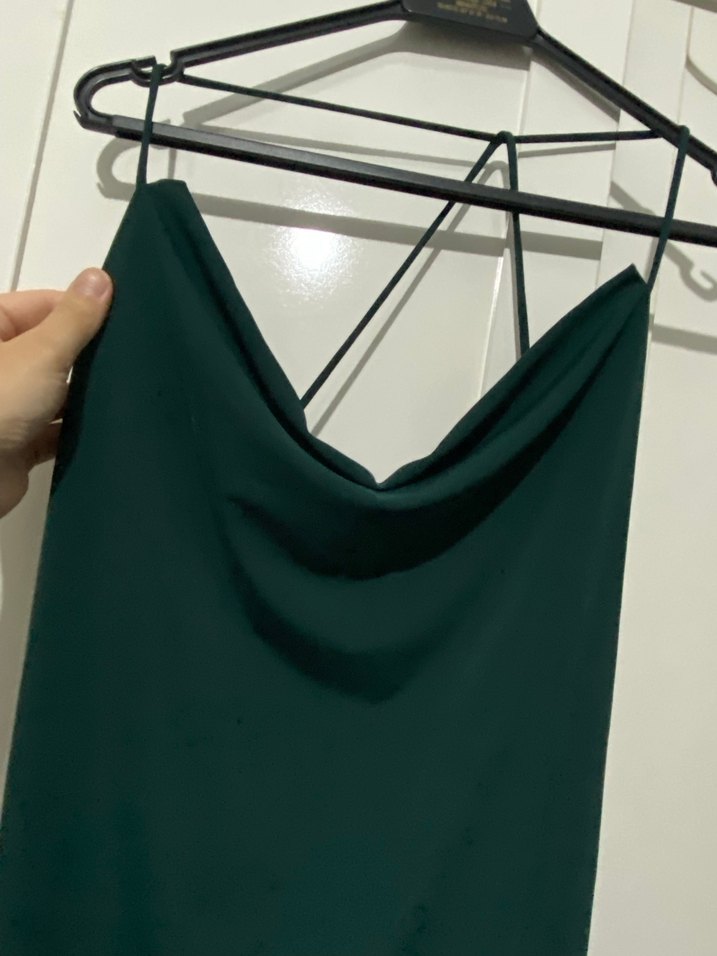 YEŞİL Drapeli Uzun Kadın Elbise - Görsel 2