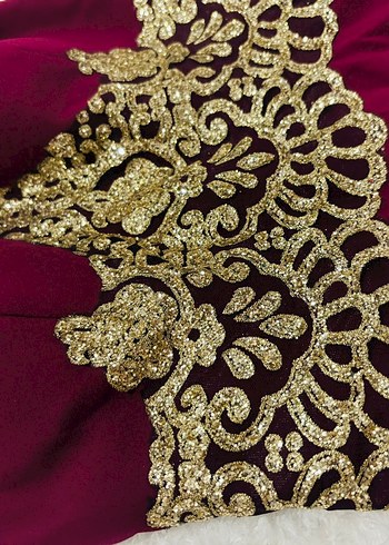 Bordo İşlemeli Kolsuz Uzun Abiye Elbise - Görsel 5