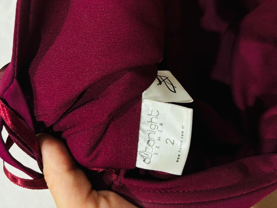 Bordo İşlemeli Kolsuz Uzun Abiye Elbise - Görsel 3