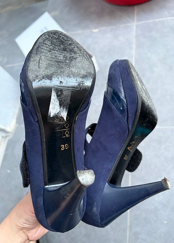 39 Beden Mavi Parlak Tokalı Stiletto Kadın Ayakkabı