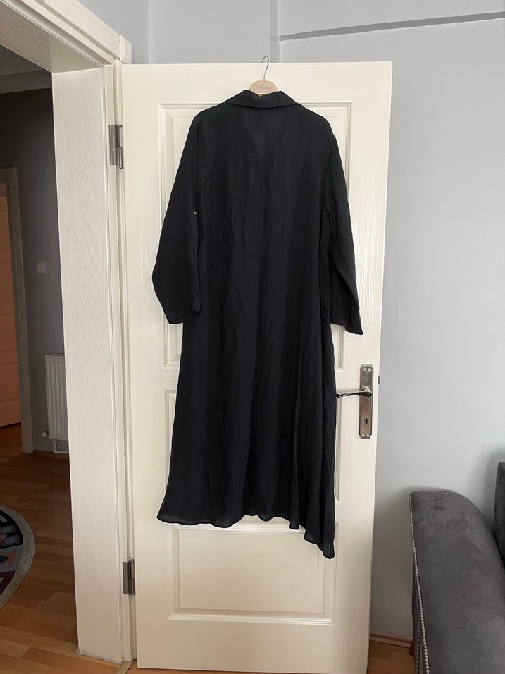 Siyah Kemerli Uzun gömlek elbise - Görsel 2