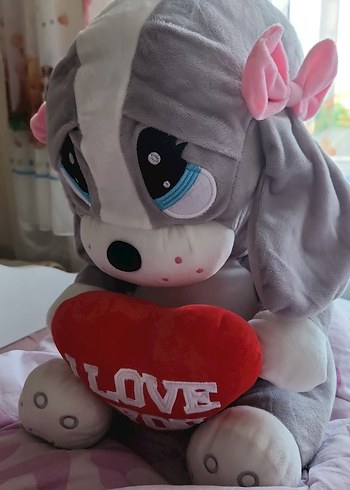 Beden Gri ve Pembe Peluş Oyuncaklar - Kalpli peluş