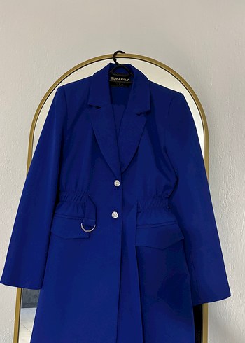 Zara Saks Mavisi Uzun Blazer Ceket Takim Pantolon