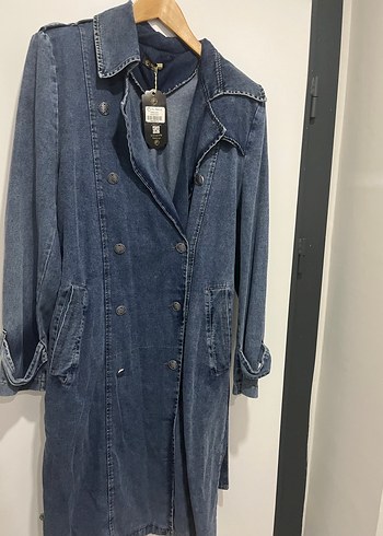 Düğmeli Uzun Denim Kadın Ceket