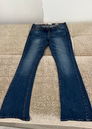 Kadın Mavi Bol Paça Denim Pantolon