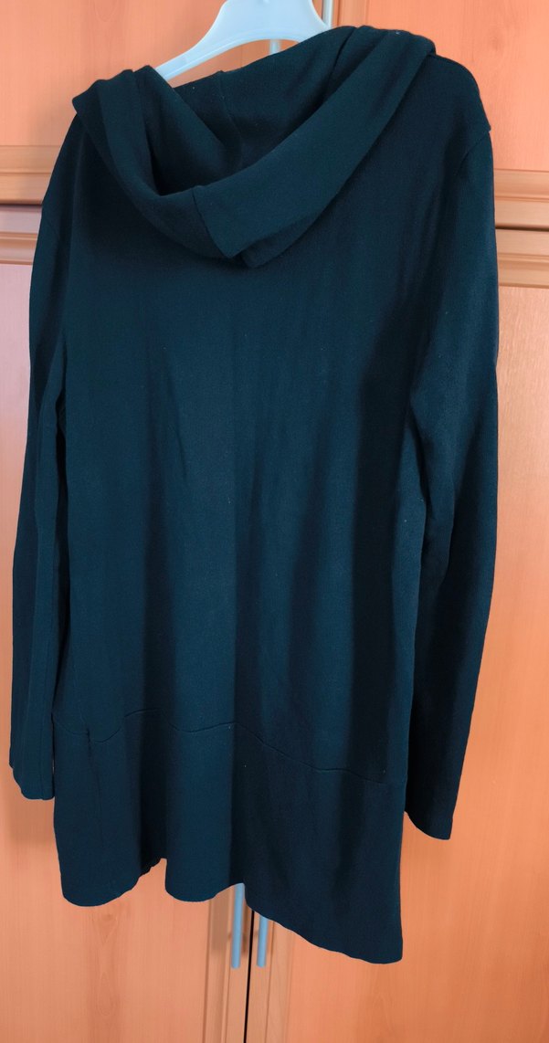 Kadın Siyah kapşonlu cepli Midi Hırka - Görsel 3