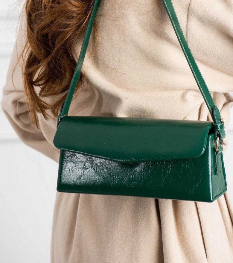Parlak Yeşil Deri Kadın Çanta - Görsel 2