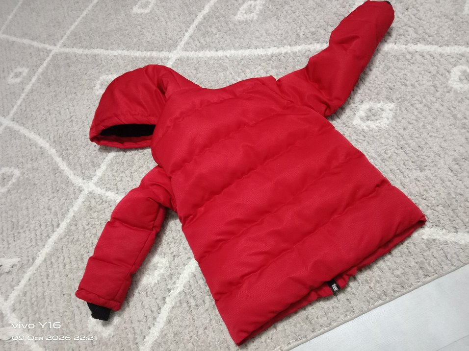 çocuk Kırmızı Fermuarlı fulla marka içi kürklü Kışlık Mont - Görsel 2