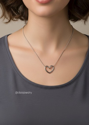 Kalp Detaylı Minimalist Çelik Kolye - Görsel 2