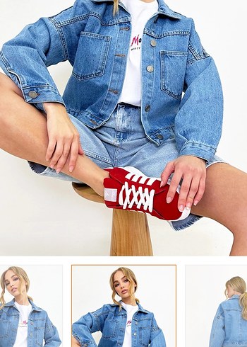 Kadın Mavi Kısa Denim Ceket - Görsel 3