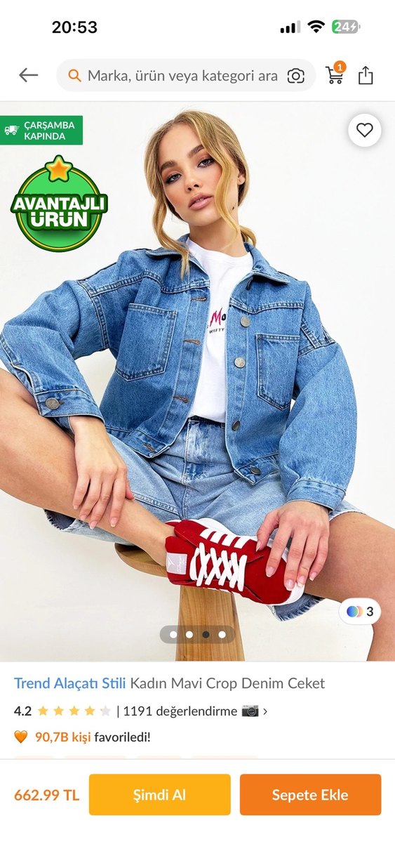 Kadın Mavi Kısa Denim Ceket - Görsel 4