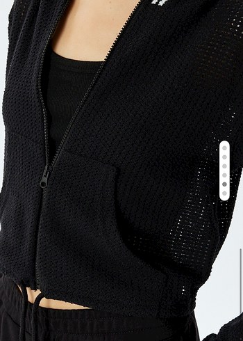 Siyah Fermuarlı V Yaka Mini Sweatshirt - Görsel 4