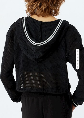 Siyah Fermuarlı V Yaka Mini Sweatshirt - Görsel 3