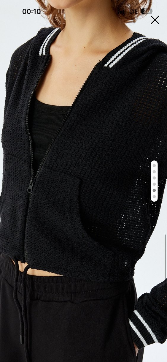 Siyah Fermuarlı V Yaka Mini Sweatshirt - Görsel 4