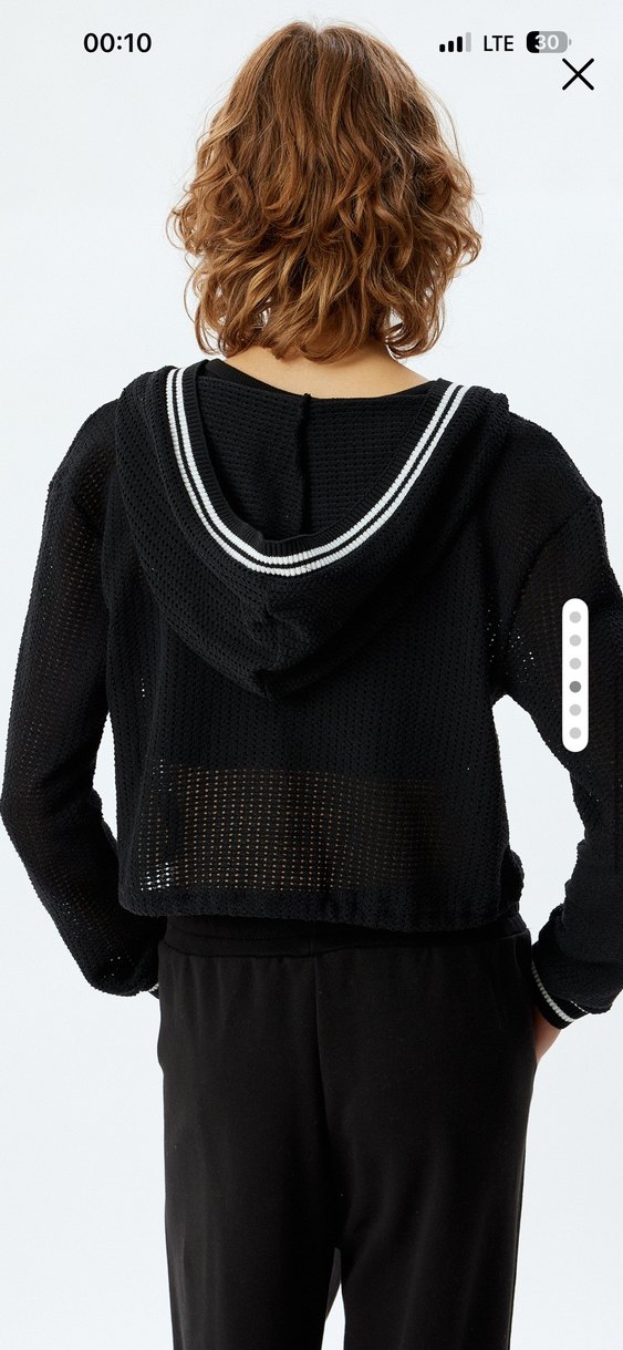 Siyah Fermuarlı V Yaka Mini Sweatshirt - Görsel 3