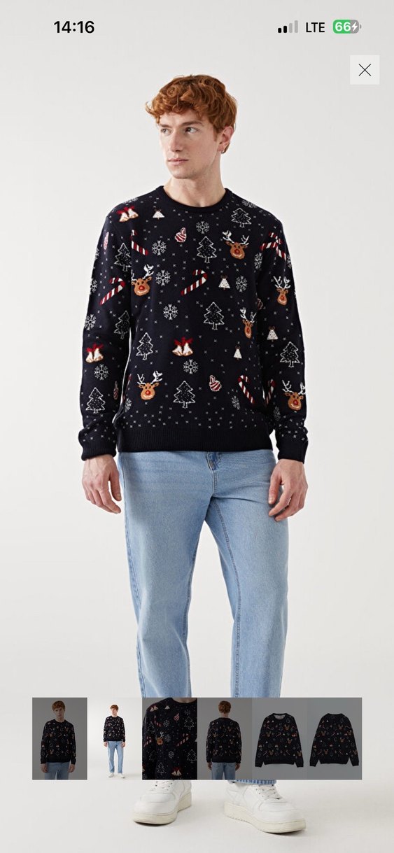 Desenli Erkek Triko Kazak, Rahat Kesim - Görsel 2