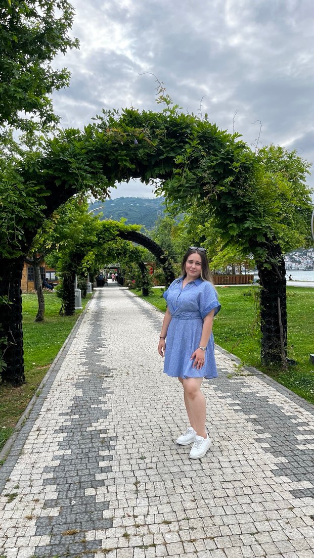 Mavi Midi Denim Elbise, Kısa Kollu, Salaş - Görsel 2