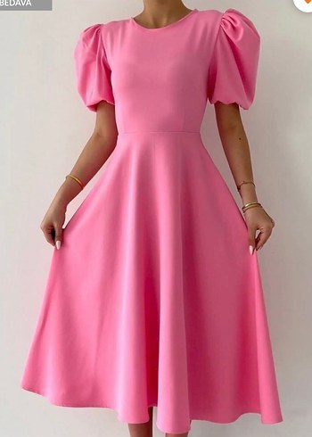 Pembe Midi  Elbisesi - Görsel 2