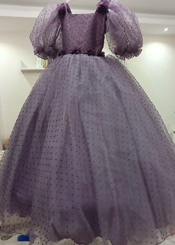 Mor Uzun Vintage Nakışlı Abiye Elbise