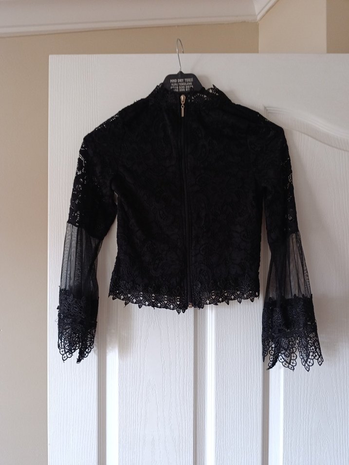 Dantelli Siyah Mini Bluz - Görsel 3