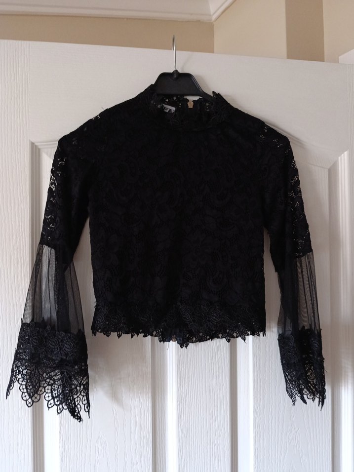 Dantelli Siyah Mini Bluz - Görsel 2
