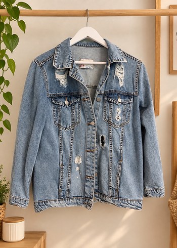 Robin Acik Mavi Yirtik Detayli Denim Ceket