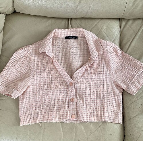 Pembe pötikare lolita crop gömlek