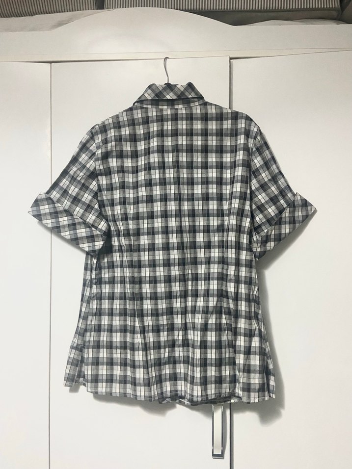 Gri Ekose Desenli Kısa Kollu Gömlek - Görsel 4