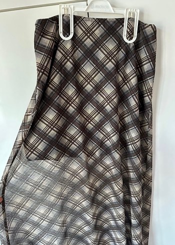 Drapeli Kahverengi Kareli Midi Etek - Görsel 2