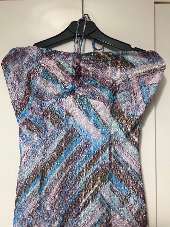 Kadın Çok Renkli Pilili Uzun Straplez Elbise - Görsel 3