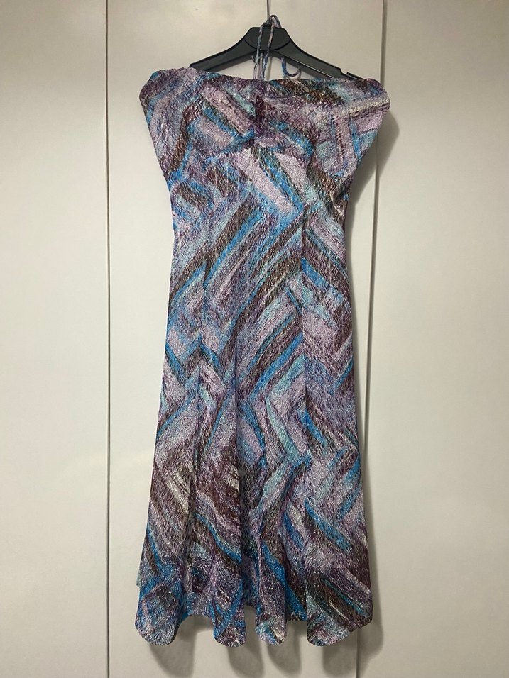 Kadın Çok Renkli Pilili Uzun Straplez Elbise - Görsel 2