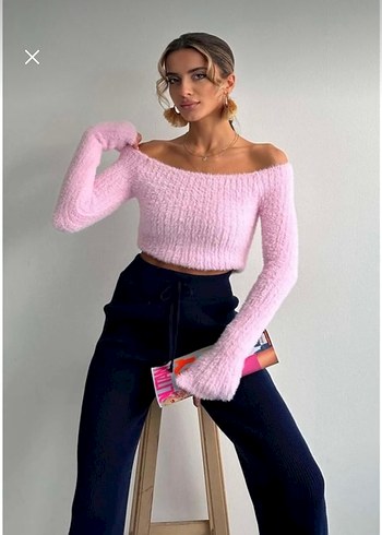 Pembe coquette fitted yumoş kazak - Görsel 3