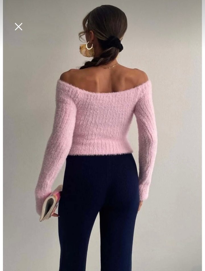 Pembe coquette fitted yumoş kazak - Görsel 5