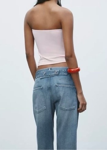 Pembe Straplez Kiraz Baskılı Crop Top - Görsel 5